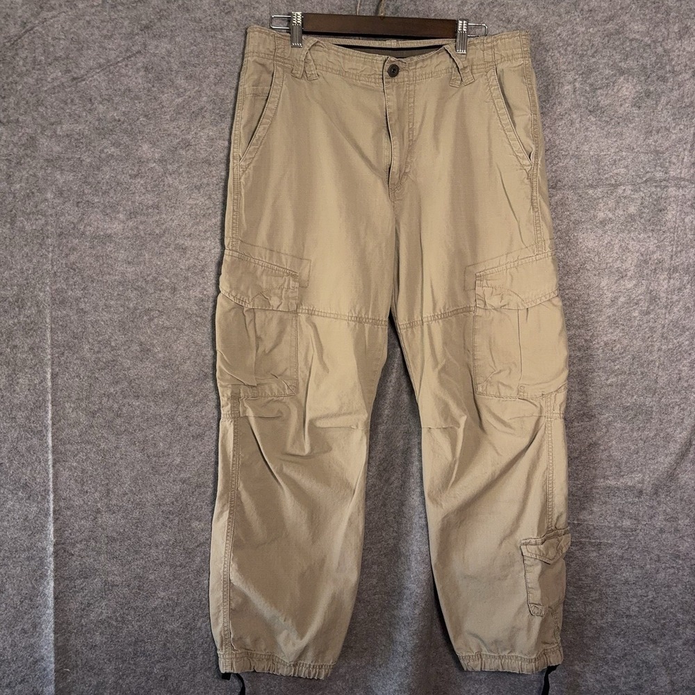 AND1 Jumpman Jordan Cargo Pants Mens 32x29 Khaki Tie Hem Logo  - SIZE NOTE